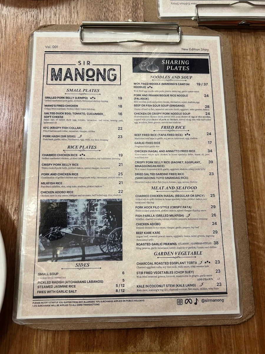 Menu, Sir Manong Chatswood Chase