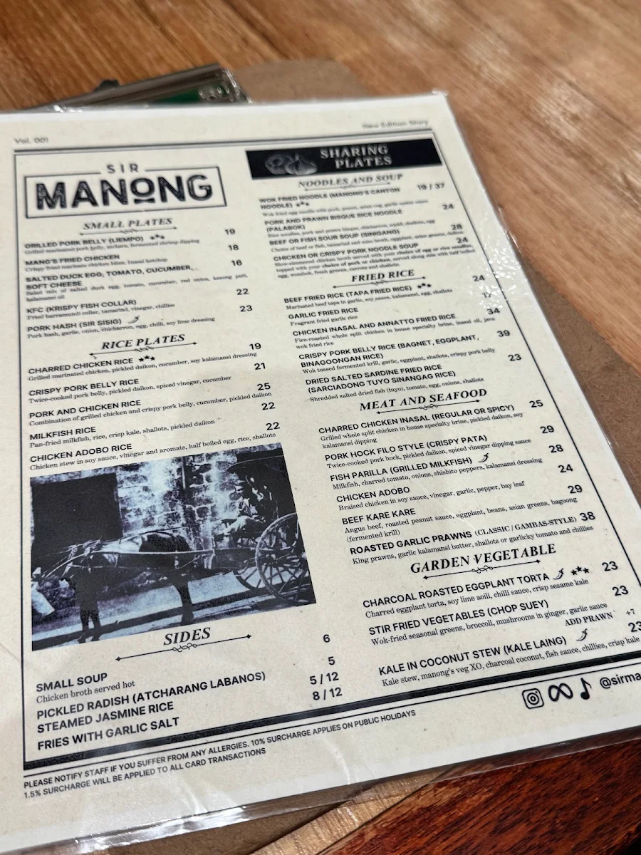 Menu, Sir Manong Chatswood Chase