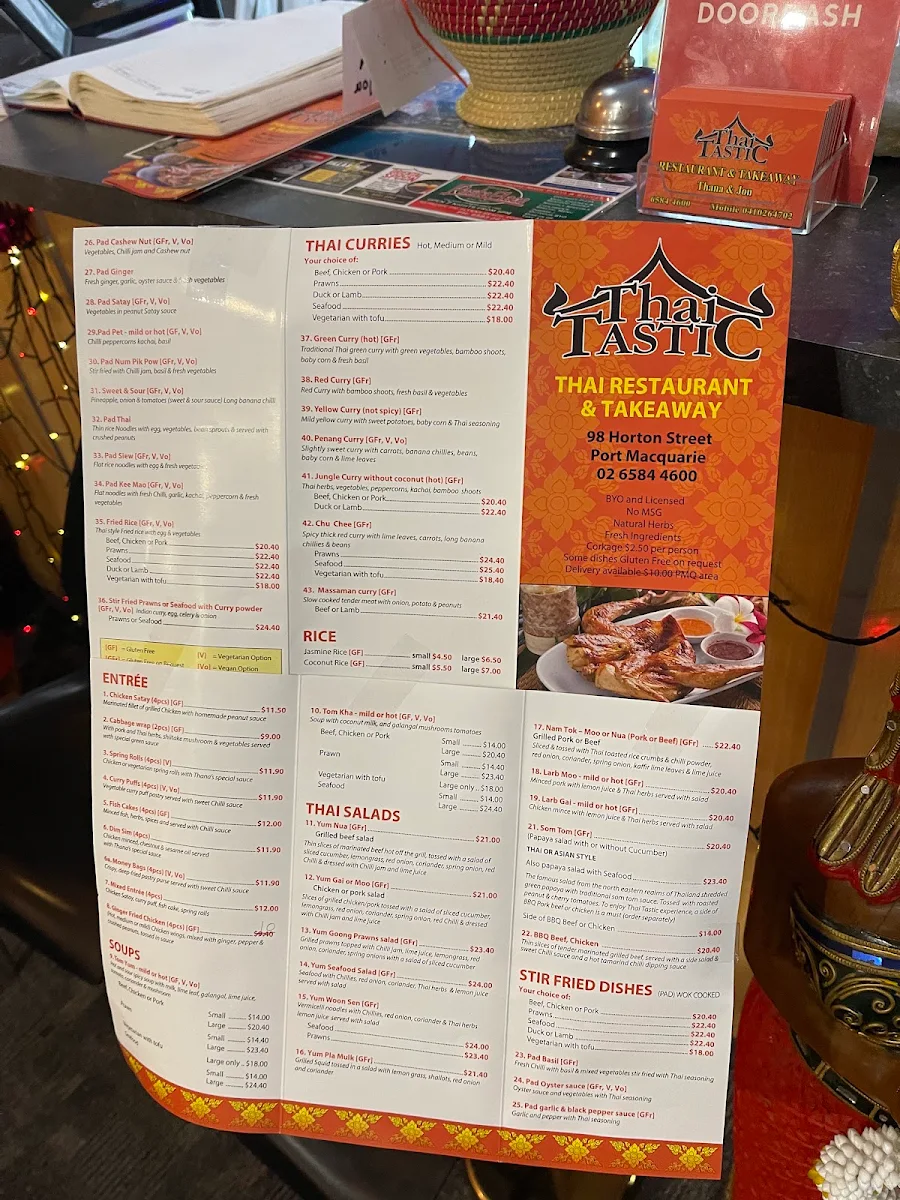 Menu, Thai Tastic Restaurant