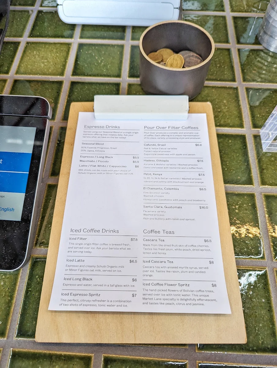 Menu, Market Lane Coffee - Prahran Market