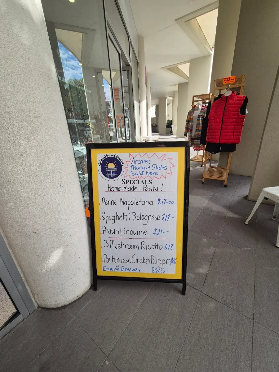 Menu, The Beach Cafe Cabarita