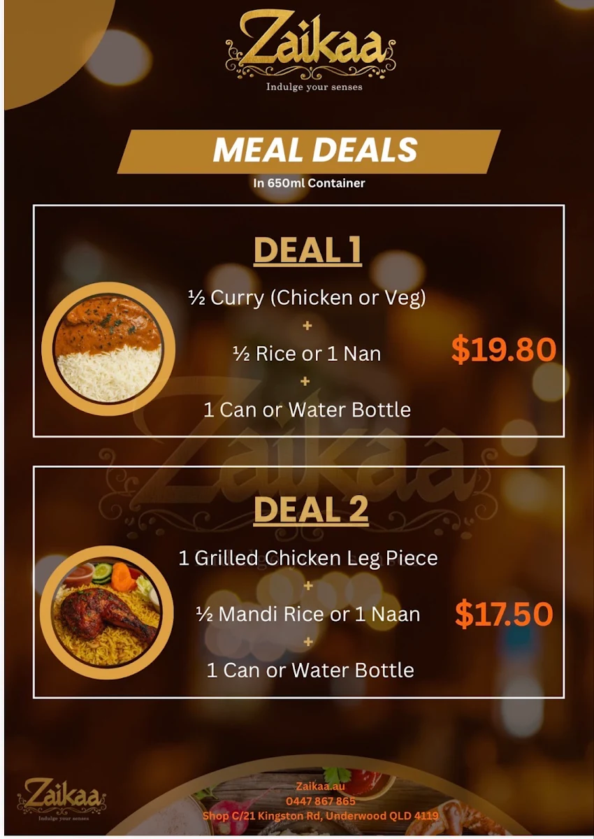 Menu, Zaikaa - Indian and Arabic