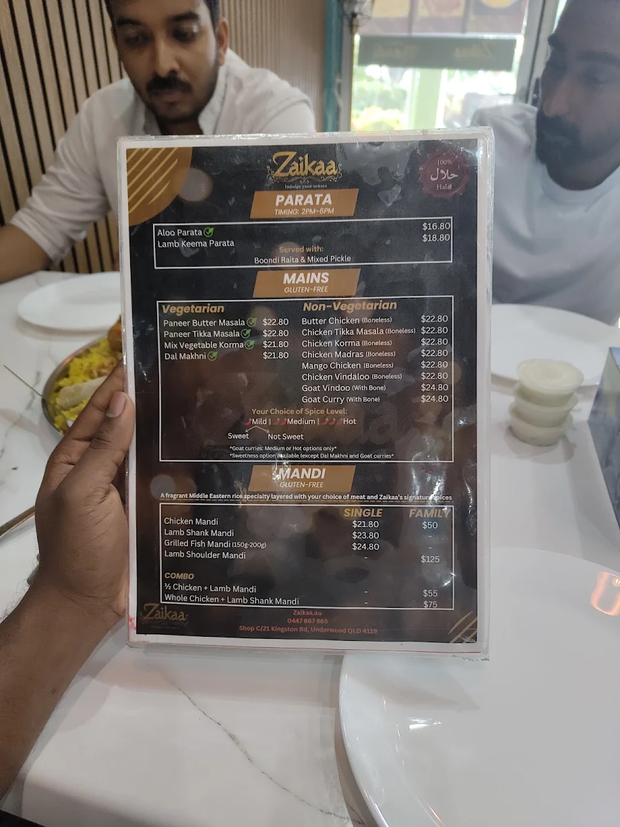 Menu, Zaikaa - Indian and Arabic