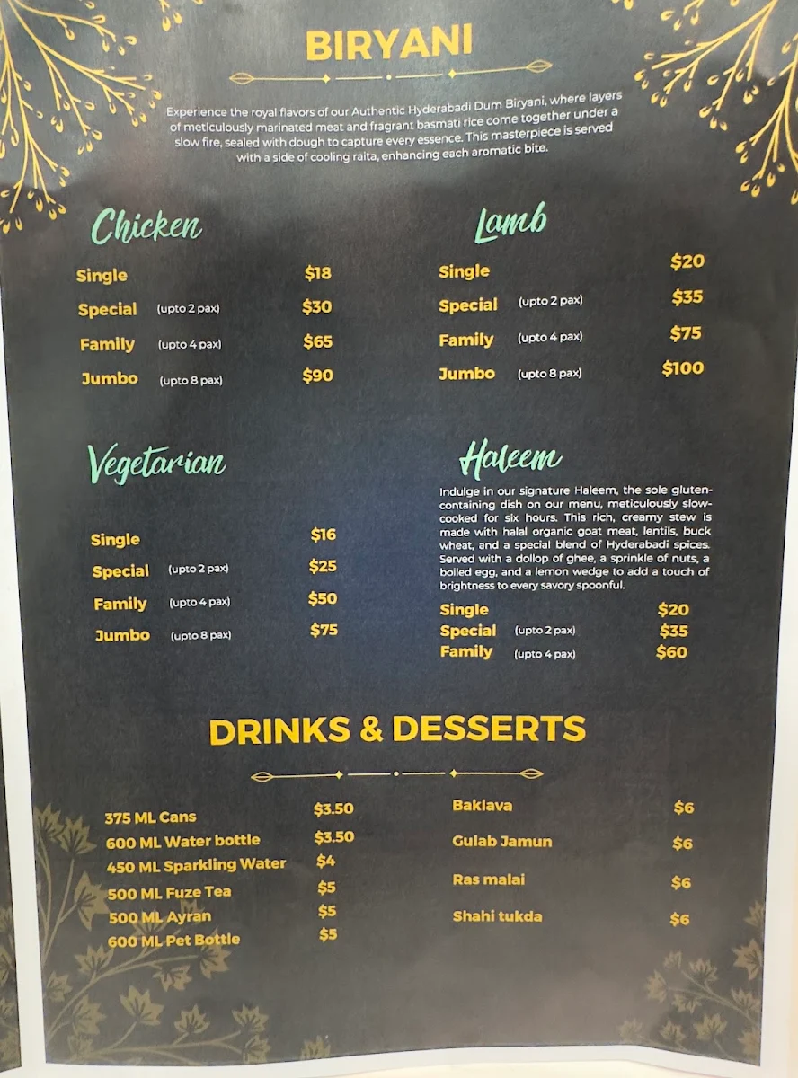 Menu, Zaikaa - Indian and Arabic