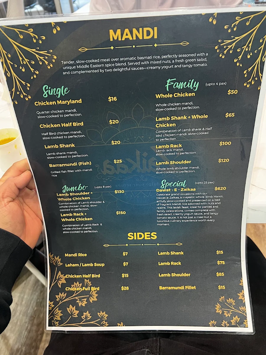 Menu, Zaikaa - Indian and Arabic