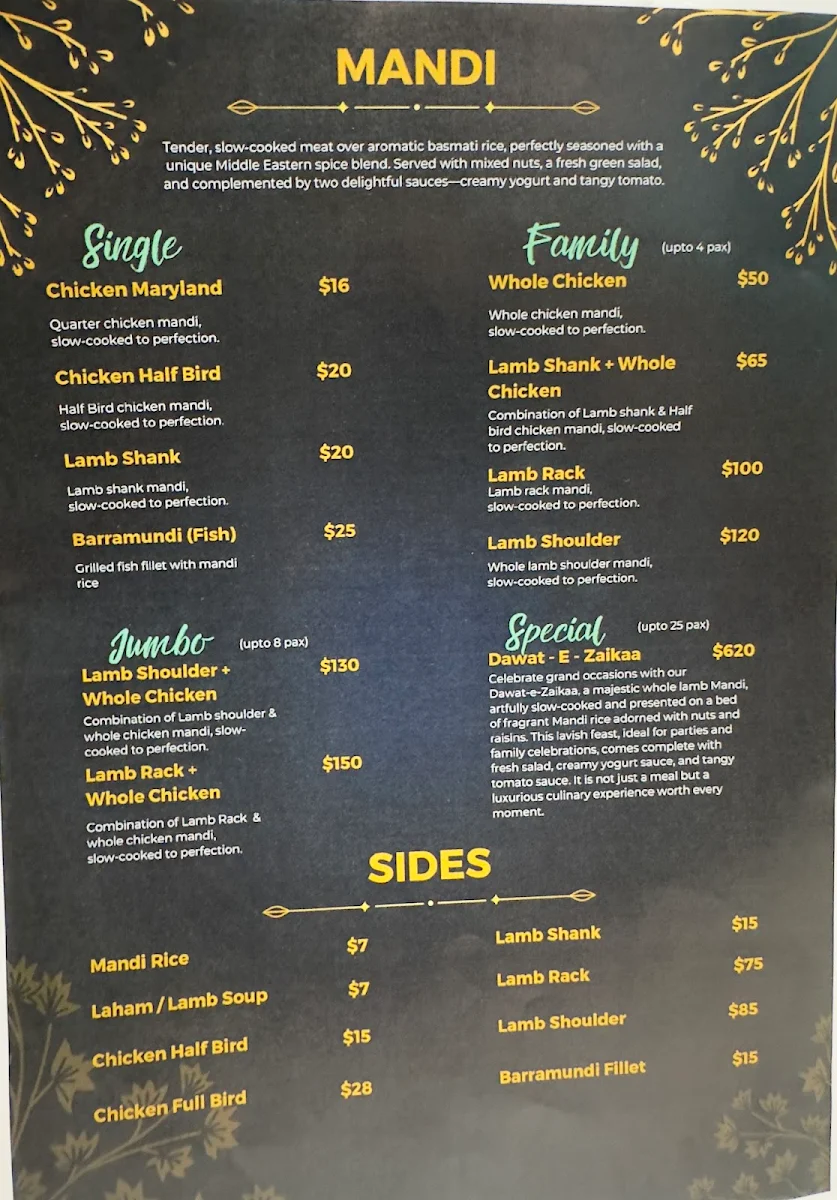 Menu, Zaikaa - Indian and Arabic