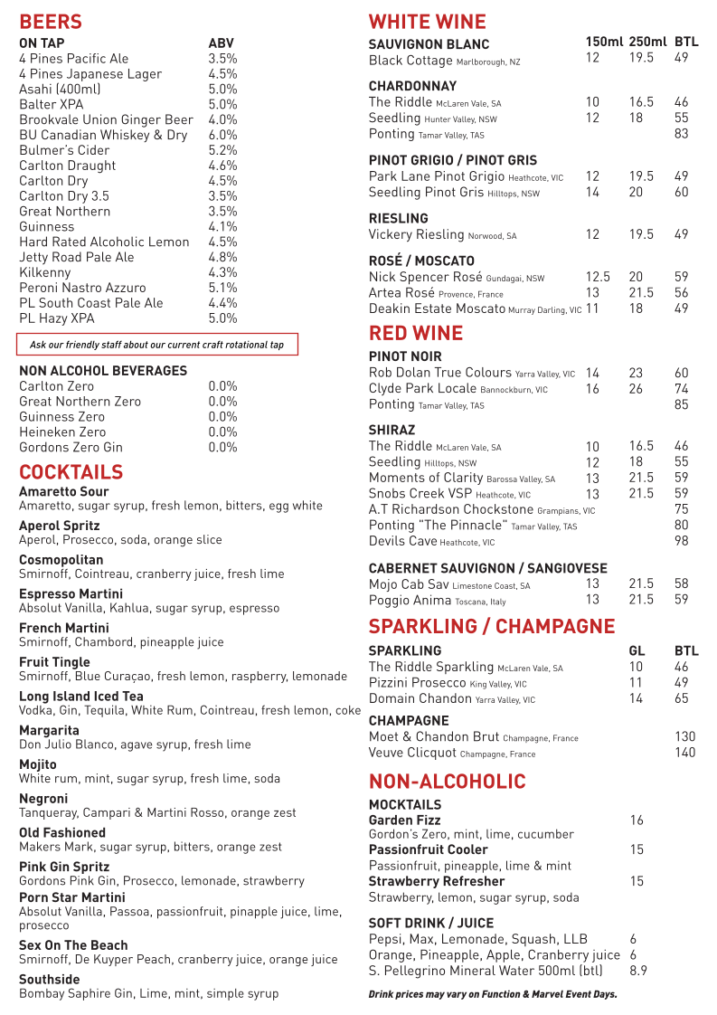 Menu, The Nixon Hotel