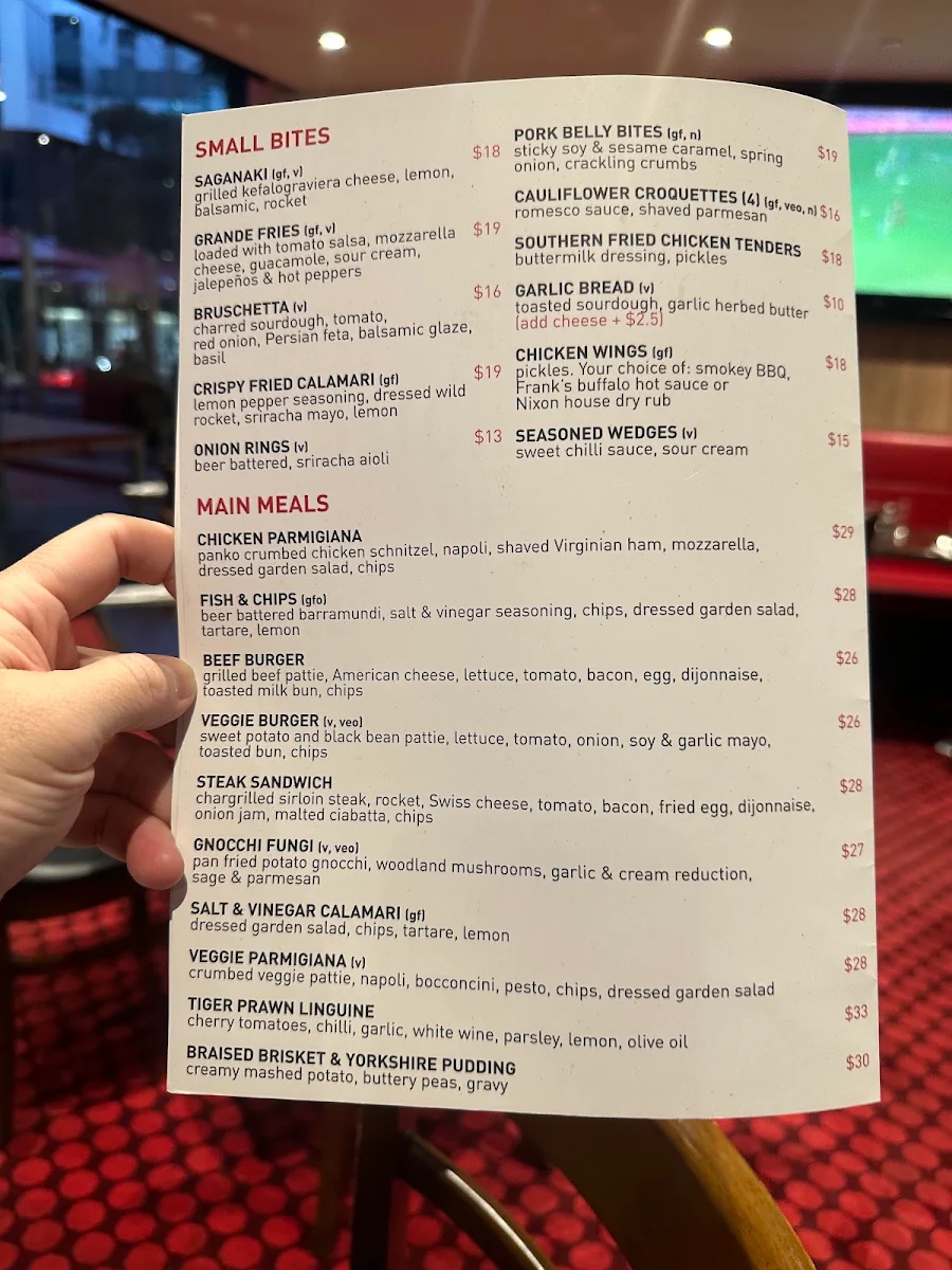 Menu, The Nixon Hotel