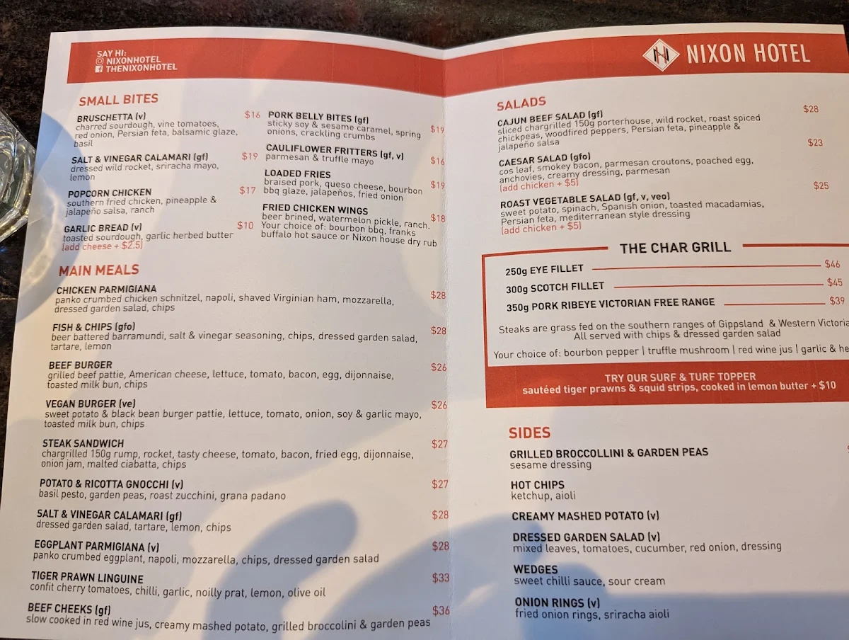 Menu, The Nixon Hotel