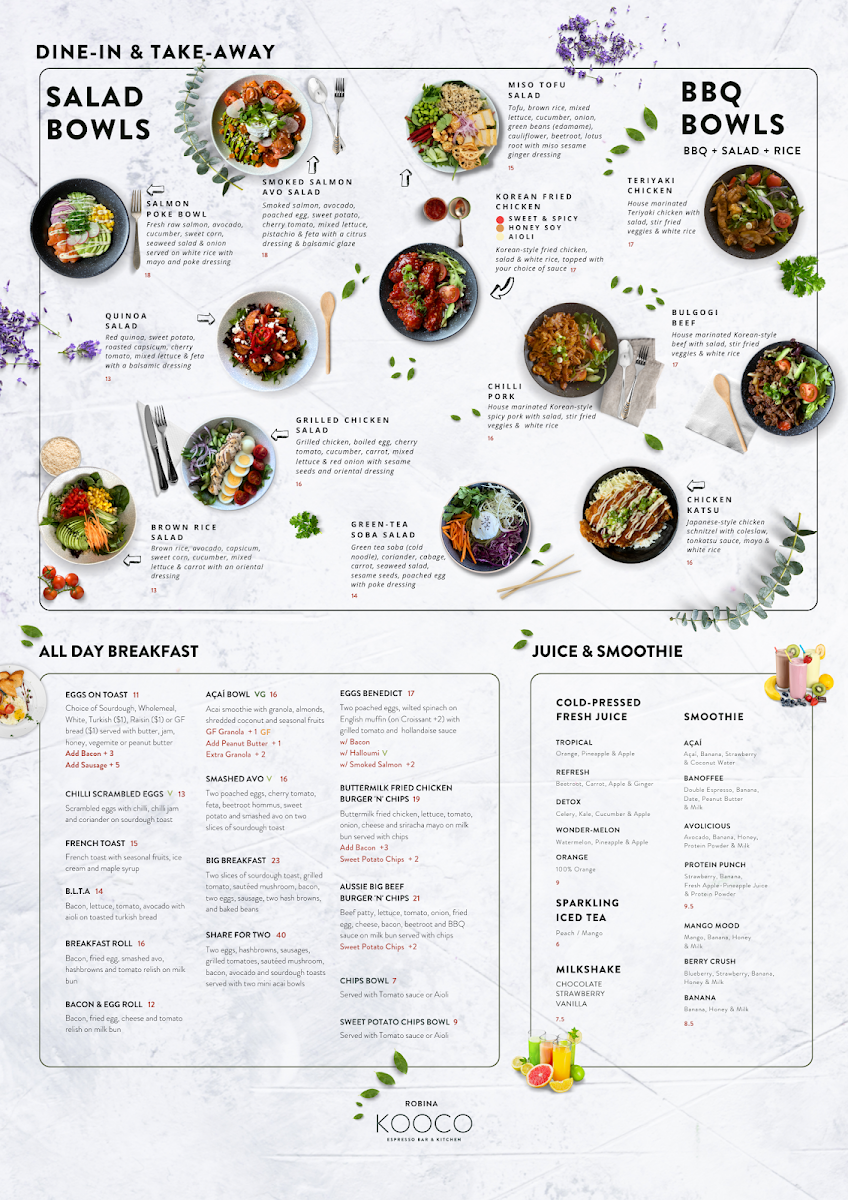 Menu, Kooco Espresso Bar & Kitchen Robina