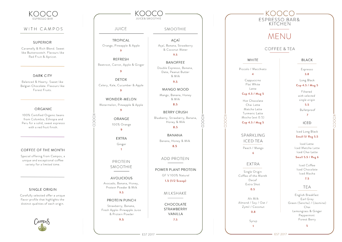 Menu, Kooco Espresso Bar & Kitchen Robina