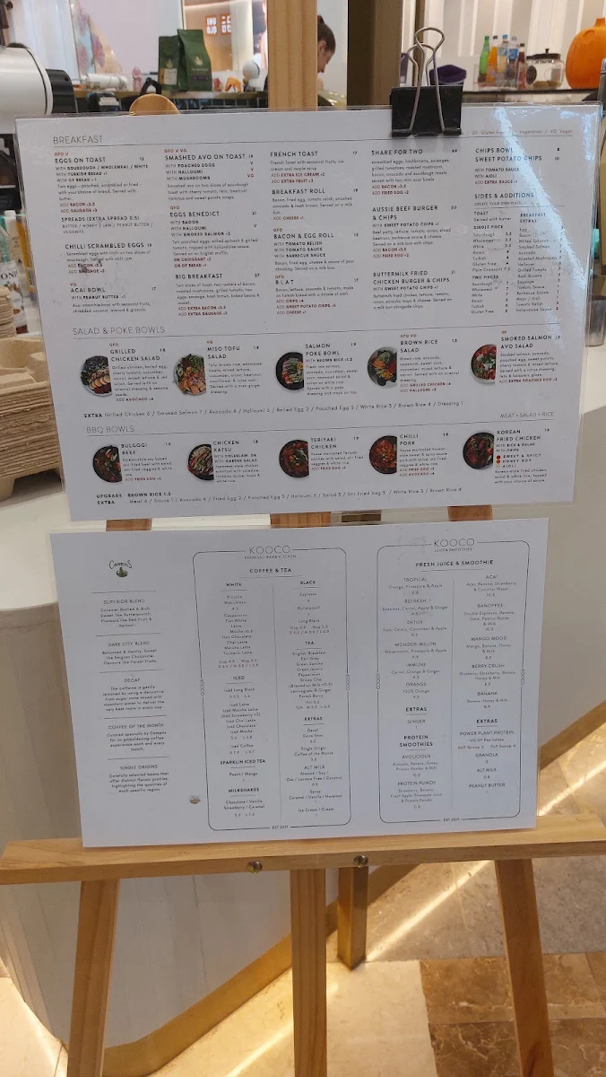 Menu, Kooco Espresso Bar & Kitchen Robina