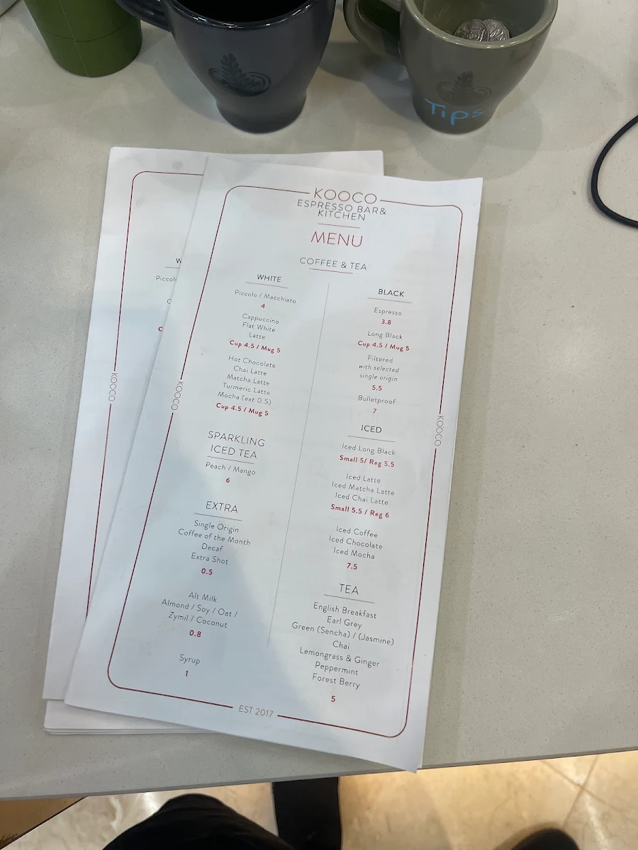 Menu, Kooco Espresso Bar & Kitchen Robina