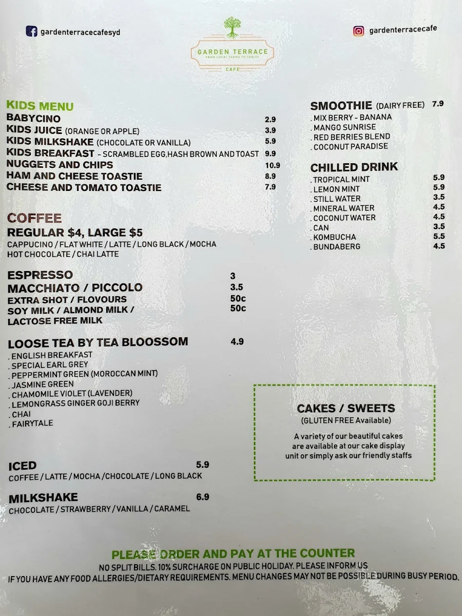 Menu, Garden Terrace Cafe