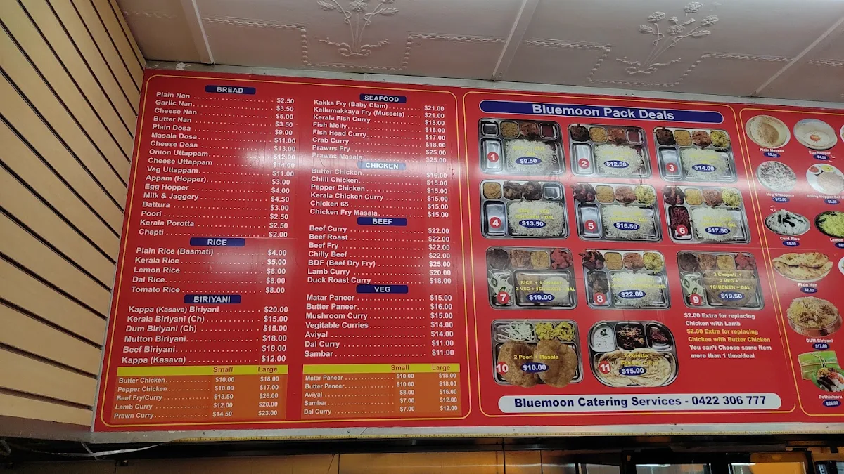 Menu, Blue Moon Wentworthville