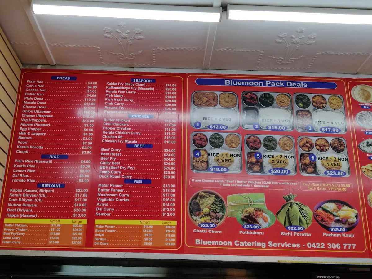 Menu, Blue Moon Wentworthville