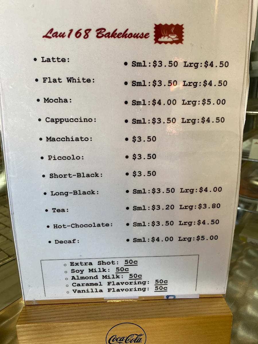Menu, Lau168 Bakehouse