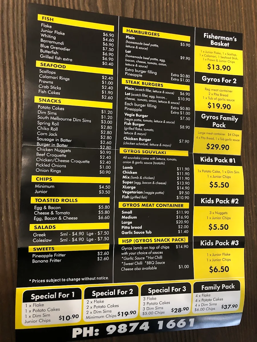 Menu, Hooked & Cooked on Rooks