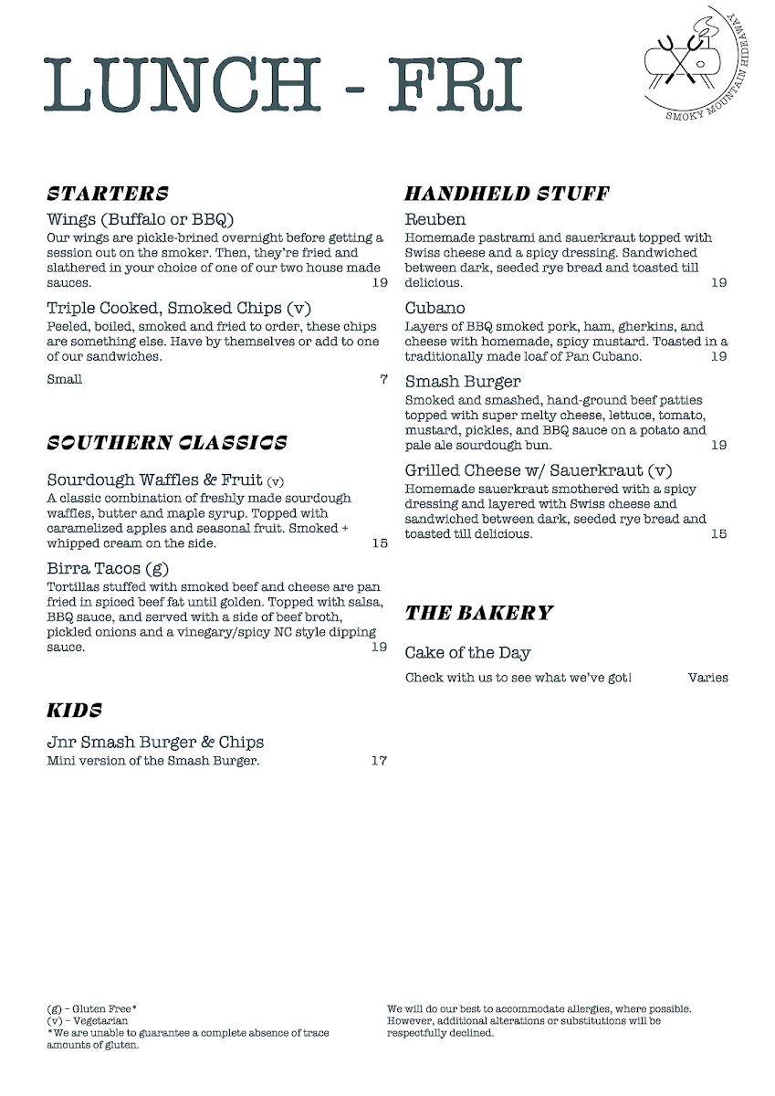 Menu, Smoky Mountain Hideaway