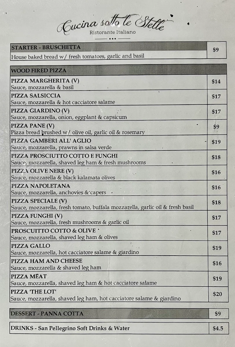 Menu, Cucina Sotto Le Stelle