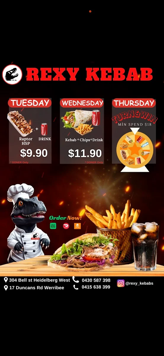 Menu, Rexy Kebab Werribee