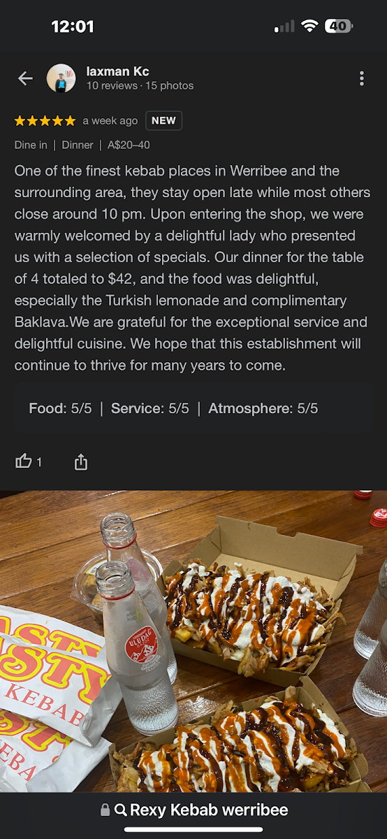 Menu, Rexy Kebab Werribee