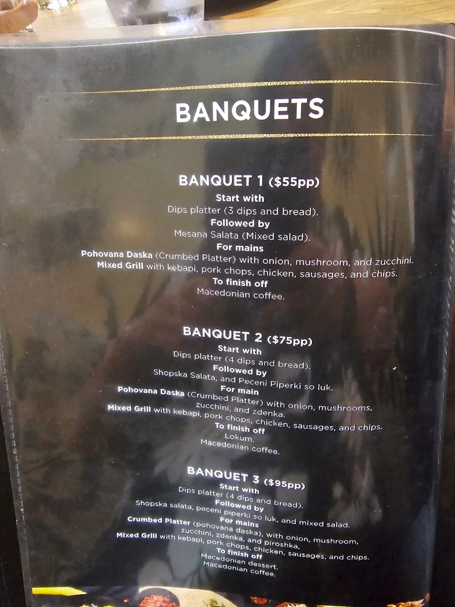 Menu, Mystique Macedonian Restaurant