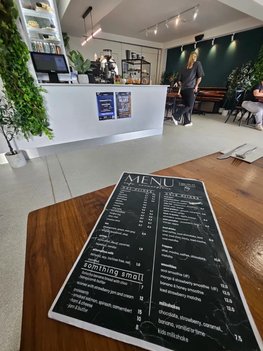 Menu, Cafe Cornerstone