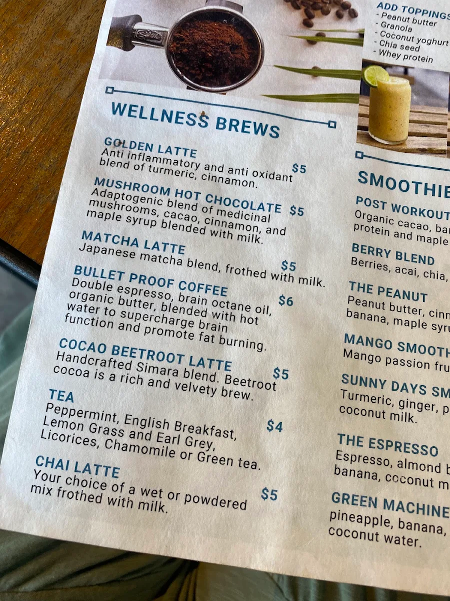 Menu, Suburban Wholefoods
