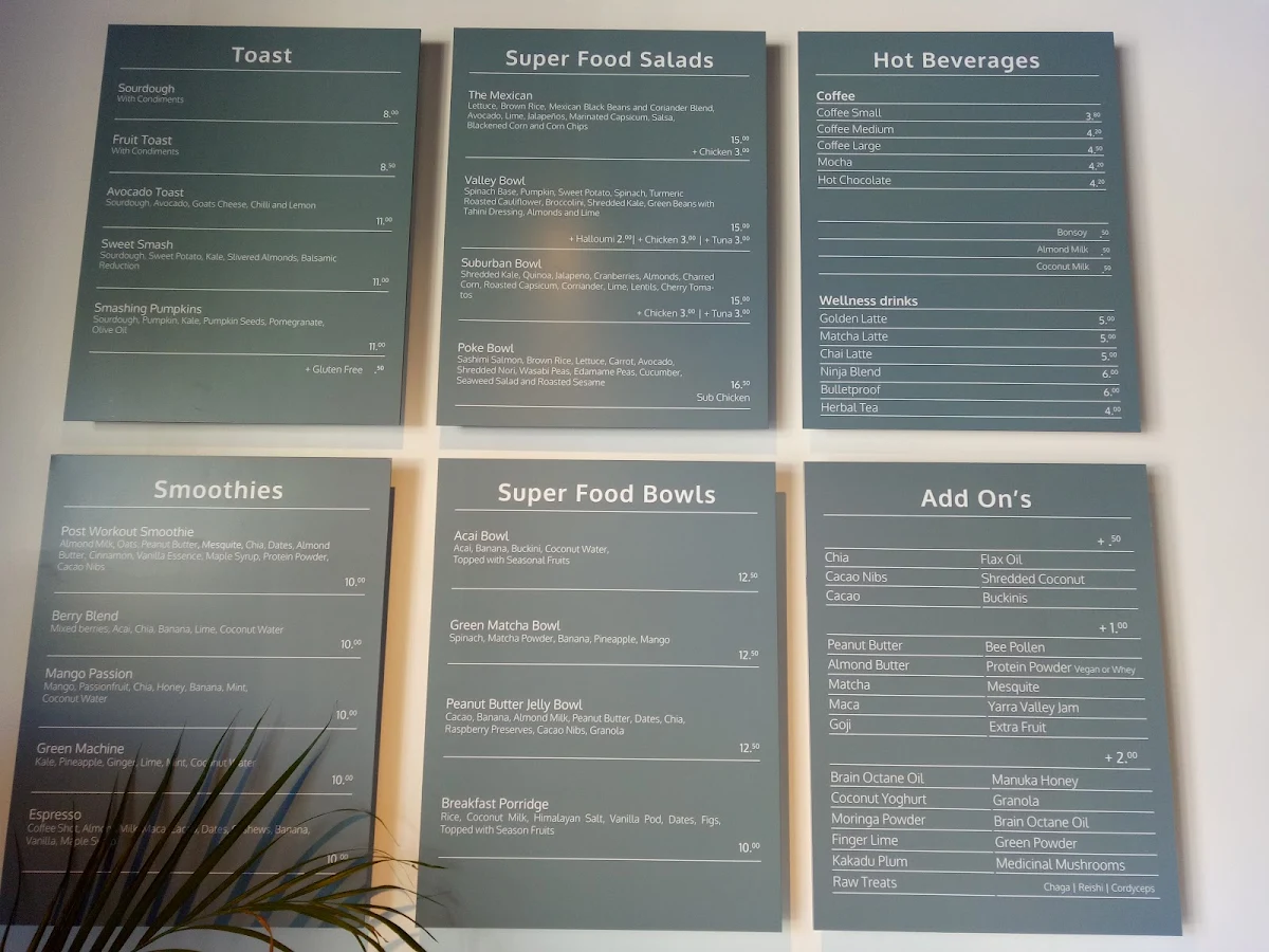 Menu, Suburban Wholefoods