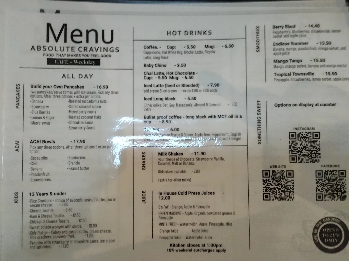 Menu, Absolute Cravings