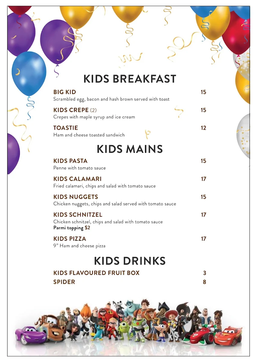 Menu, Cafe Va Bene