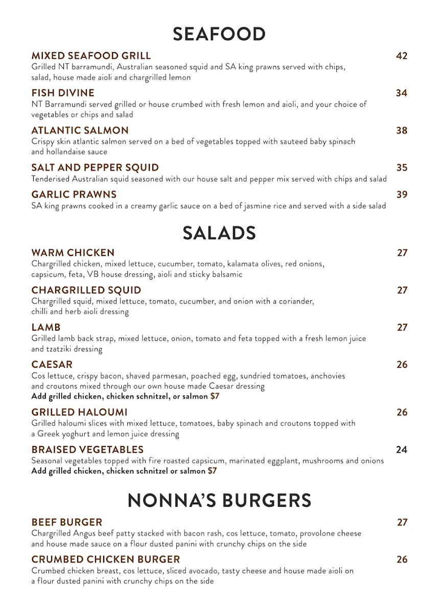 Menu, Cafe Va Bene