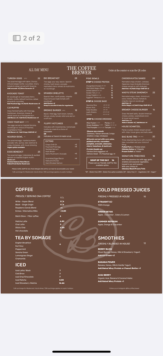 Menu, The Coffee Brewer