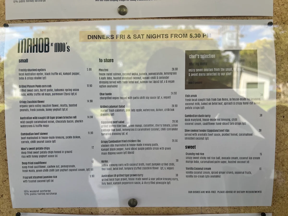 Menu, Mahob at Moo's