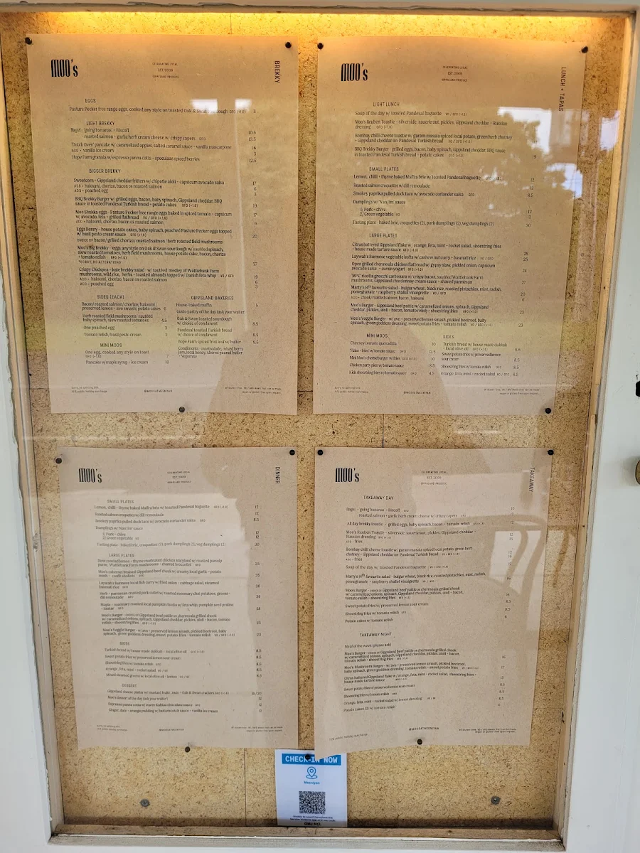 Menu, Mahob at Moo's