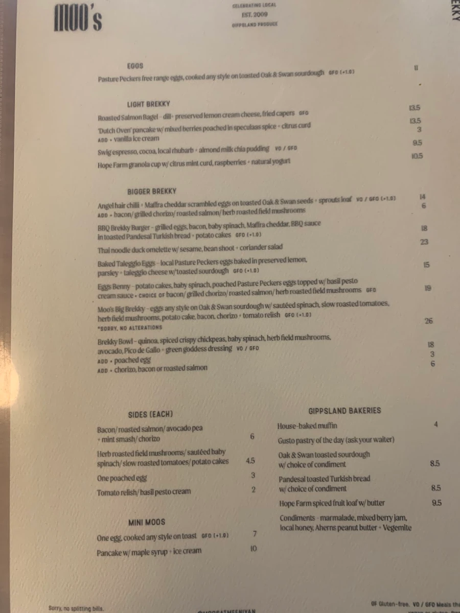 Menu, Mahob at Moo's