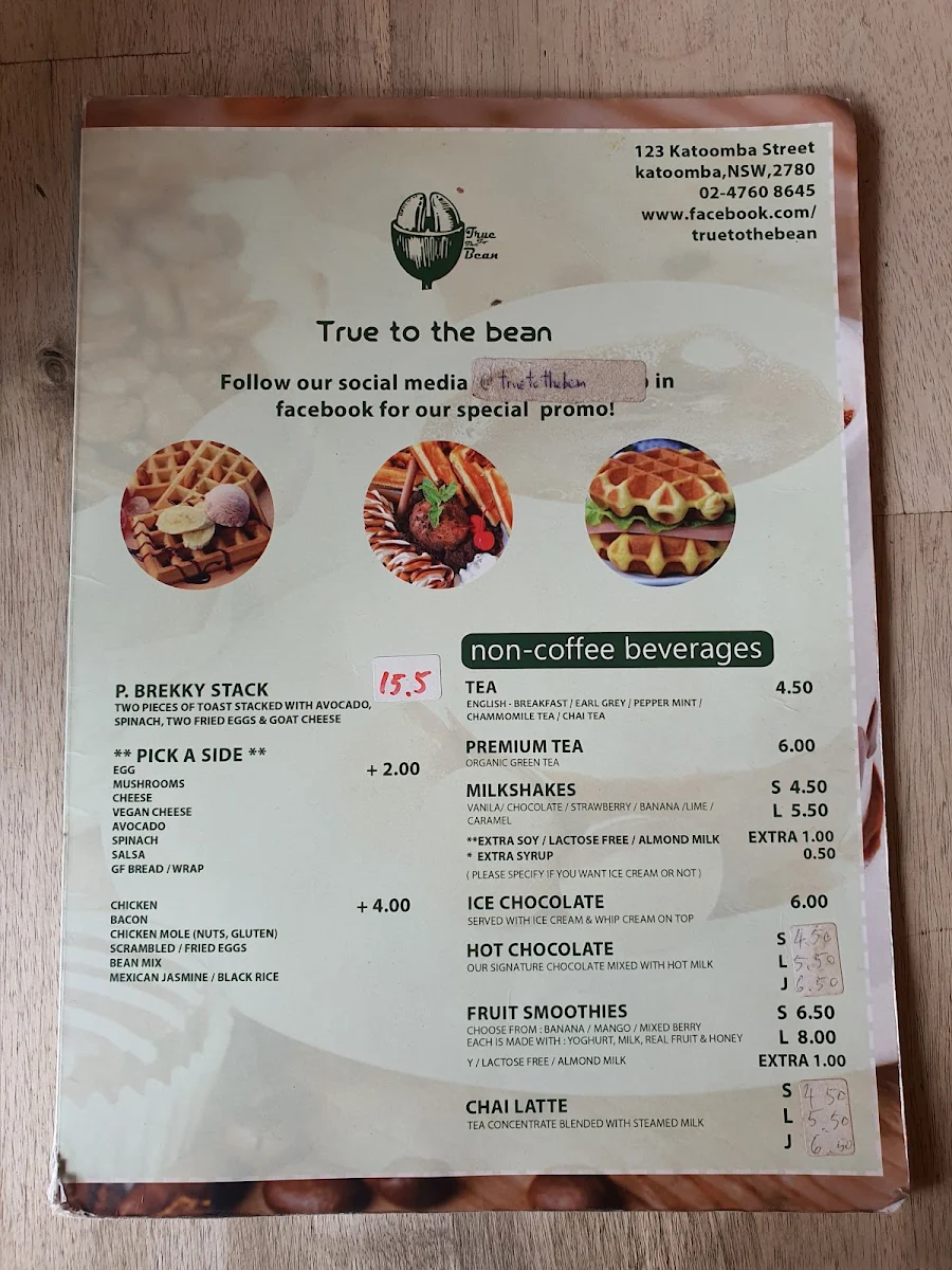 Menu, True to the Bean