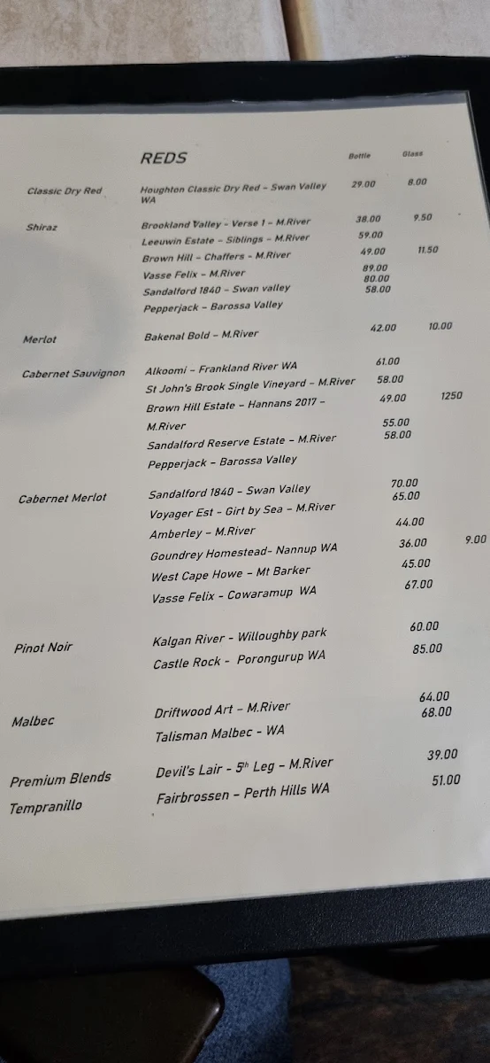 Menu, Balcony Restaurant