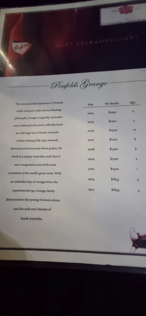 Menu, Balcony Restaurant