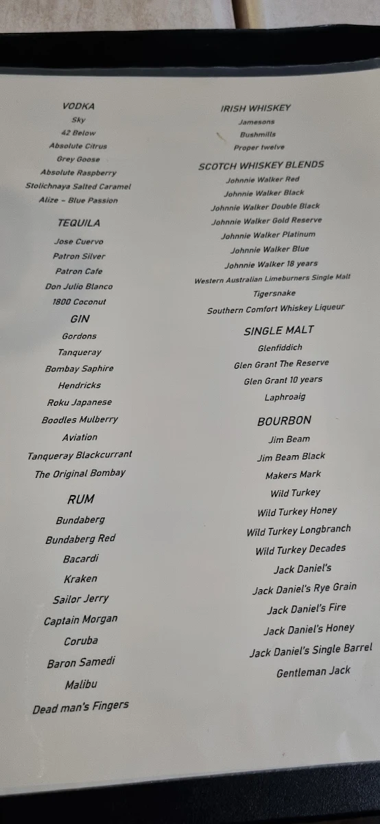 Menu, Balcony Restaurant