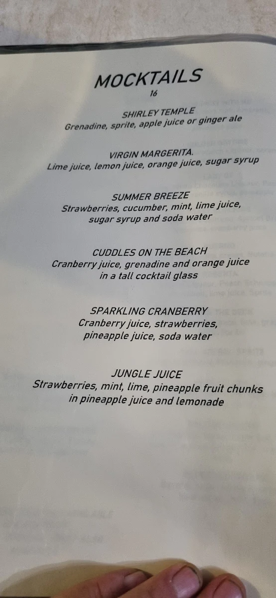 Menu, Balcony Restaurant
