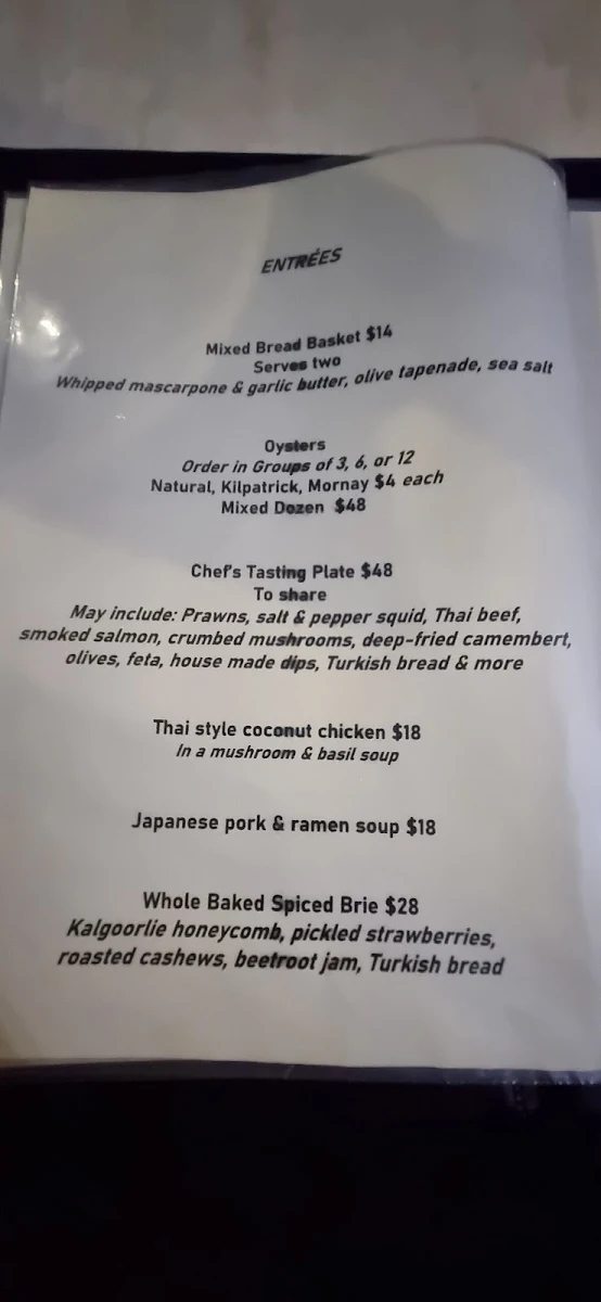 Menu, Balcony Restaurant
