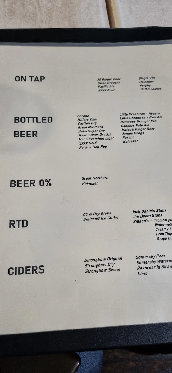 Menu, Balcony Restaurant