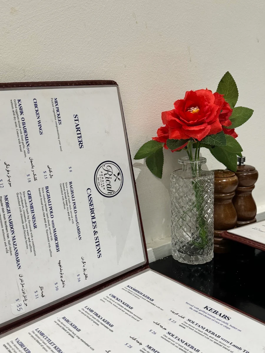 Menu, Ricah Persian Cuisine
