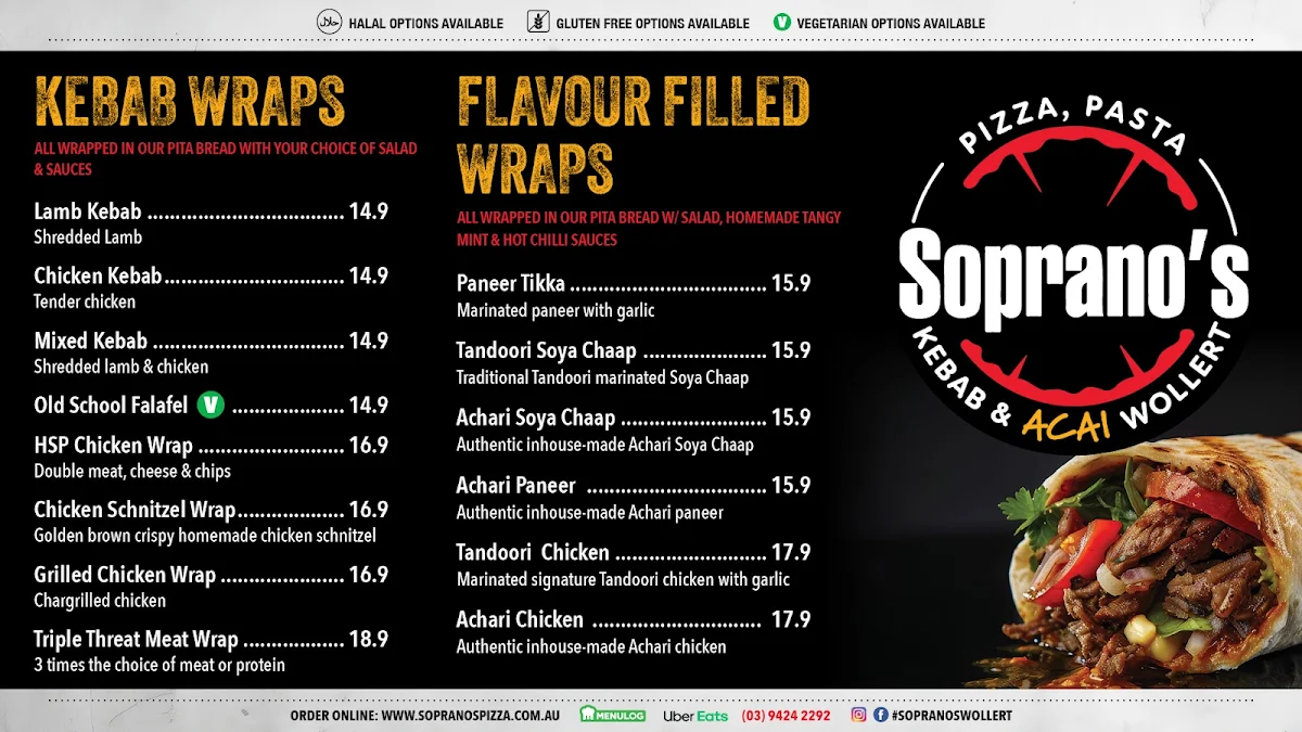 Menu, Soprano's Pizza Wollert