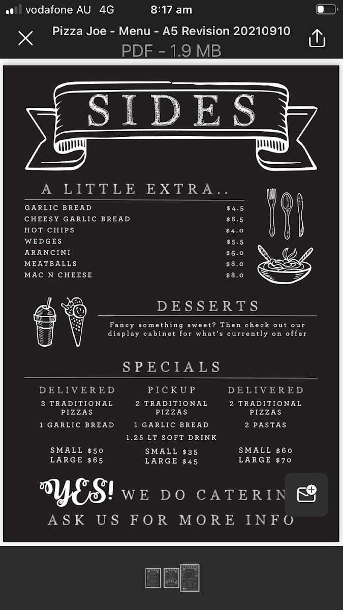 Menu, Pizza Joes Woodfired Pizza