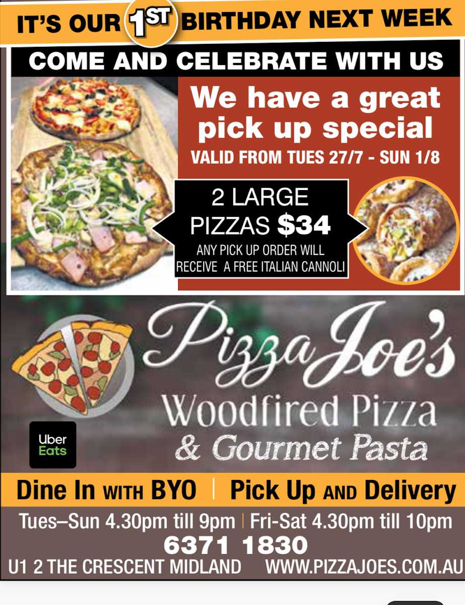 Menu, Pizza Joes Woodfired Pizza