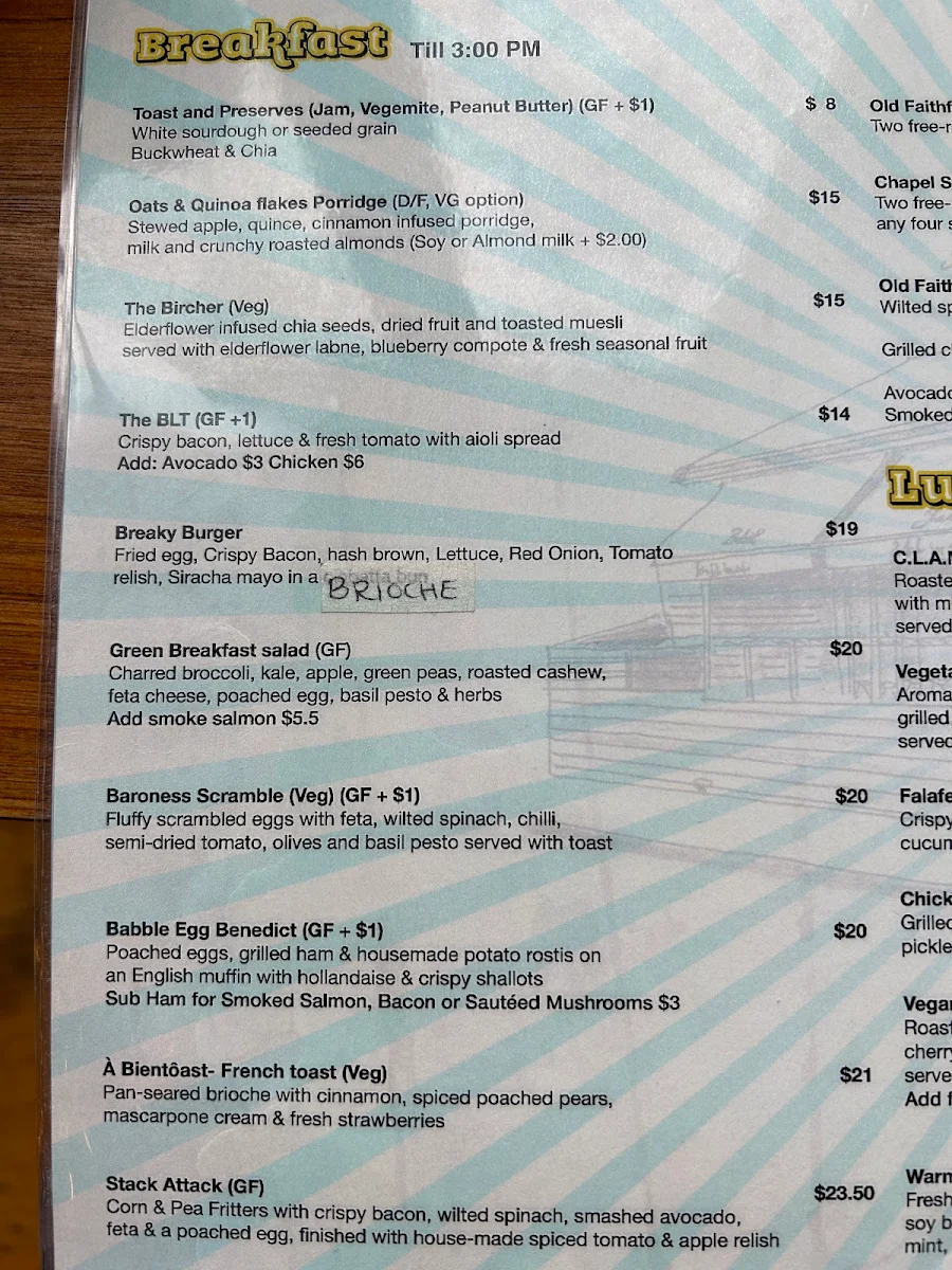 Menu, Babble Bar & Cafe