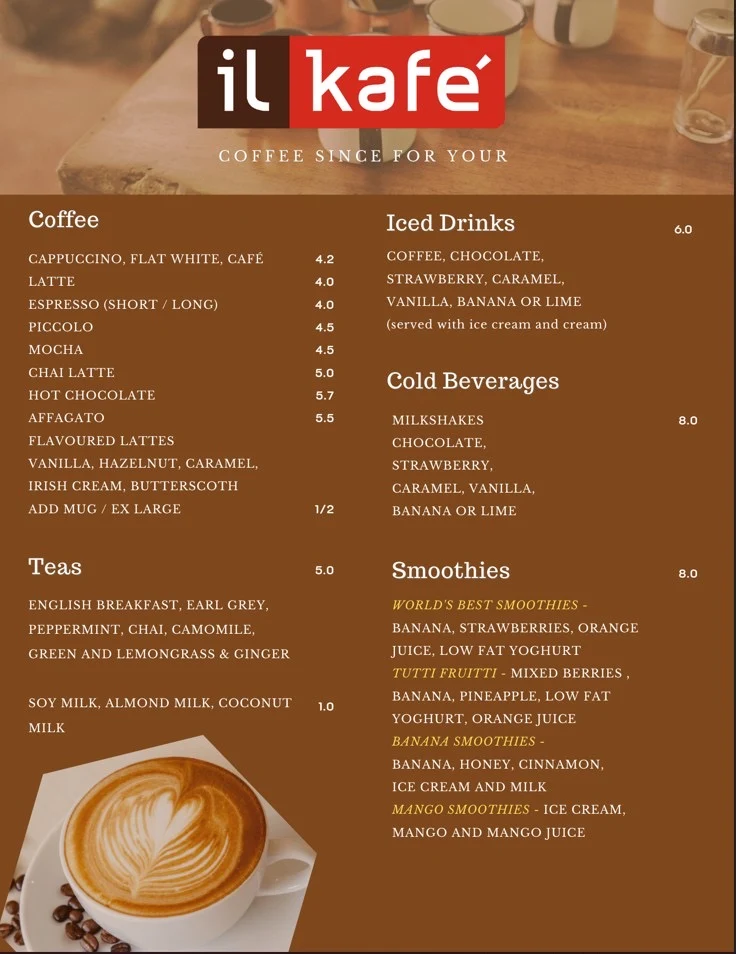 Menu, Ilkafe